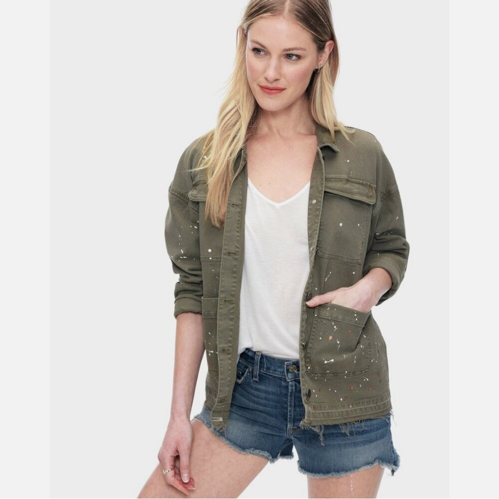 Splendid Easel Green Cargo Jacket Paint Splattered
